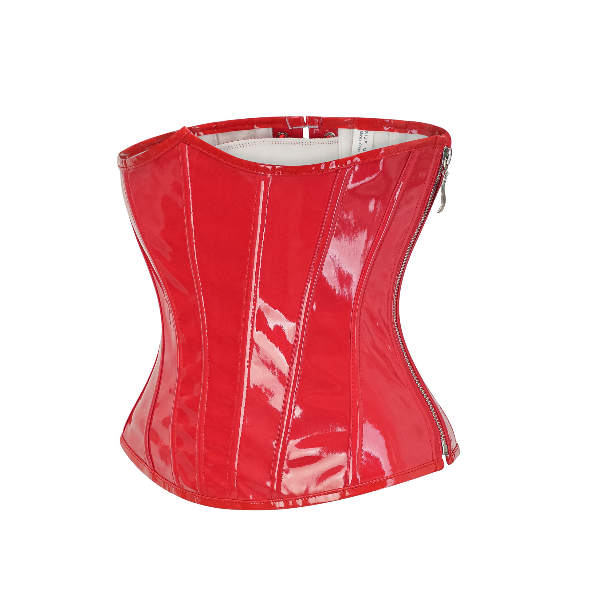 Corset Waist Cinch - Steampunk Red PU Leather Side Zipper