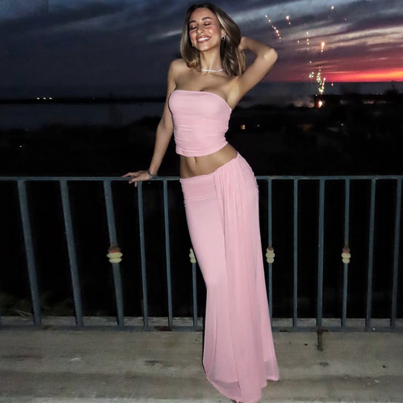 Tuularose Pink Long Dress 2-Pi - Strapless Bra Backless avaliação e preço