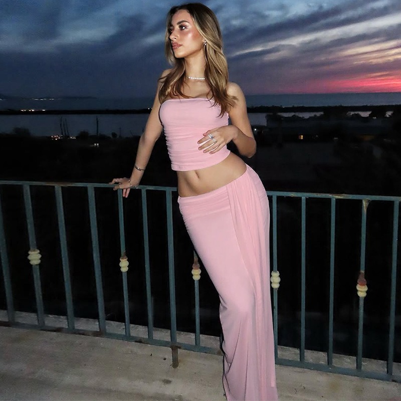 Tuularose Pink Long Dress 2-Pi - Strapless Bra Backless avaliação e preço