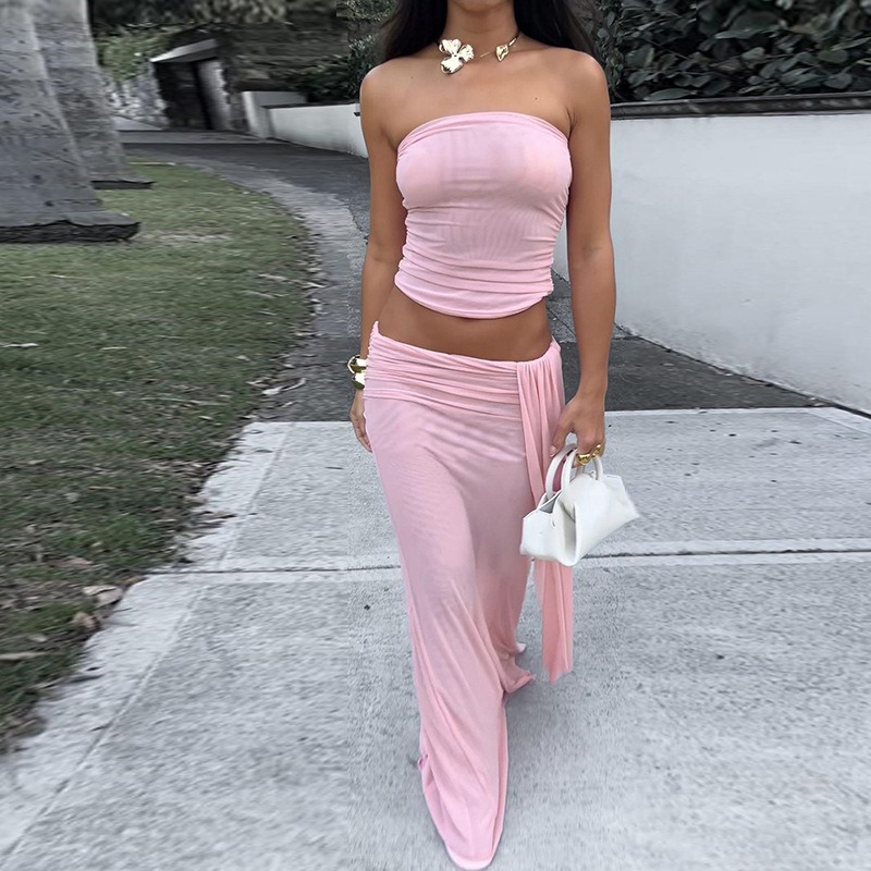 Tuularose Pink Long Dress 2-Pi - Strapless Bra Backless avaliação e preço