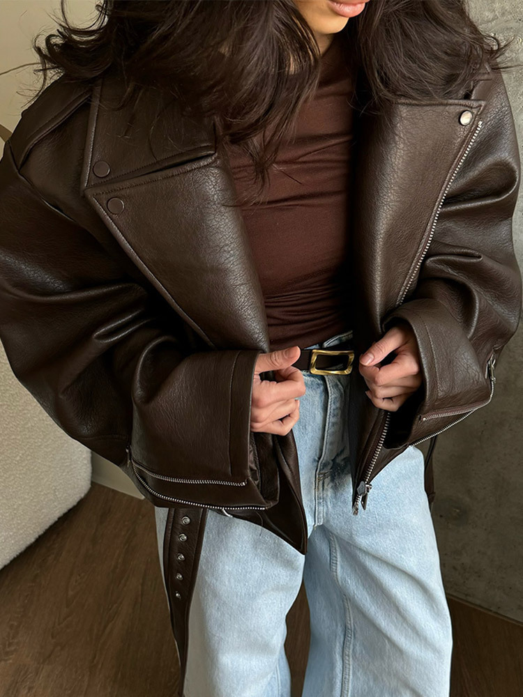 With Belt Leather Jacket Coat  - Corset Waist Cinch avaliação e preço
