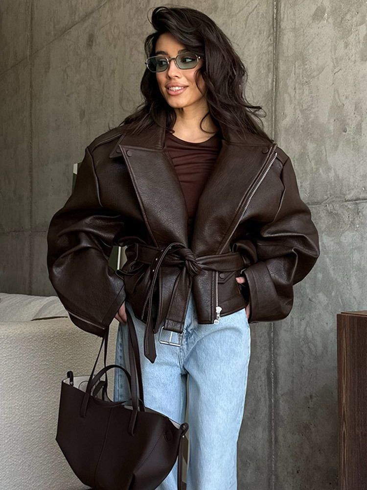 With Belt Leather Jacket Coat  - Corset Waist Cinch avaliação e preço