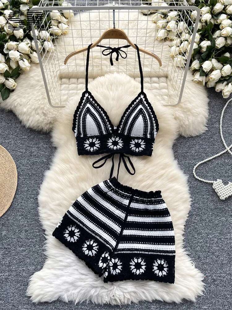 Beach Vacation Knit 2pcs Suits - Cami Top Lace avaliação e preço