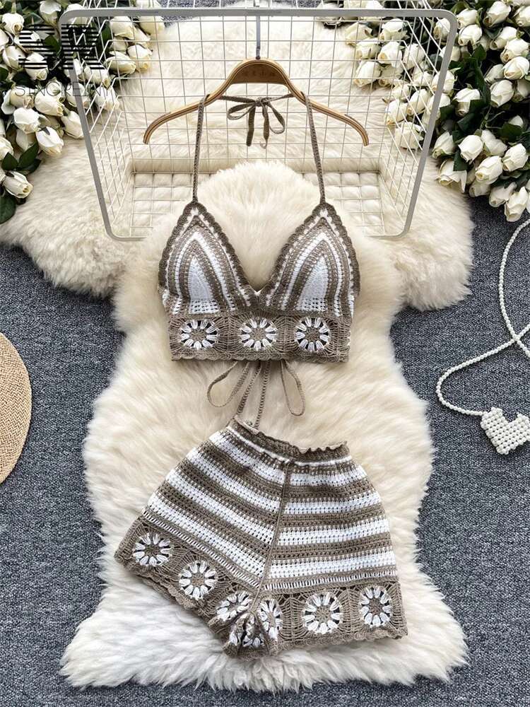 Beach Vacation Knit 2pcs Suits - Cami Top Lace avaliação e preço