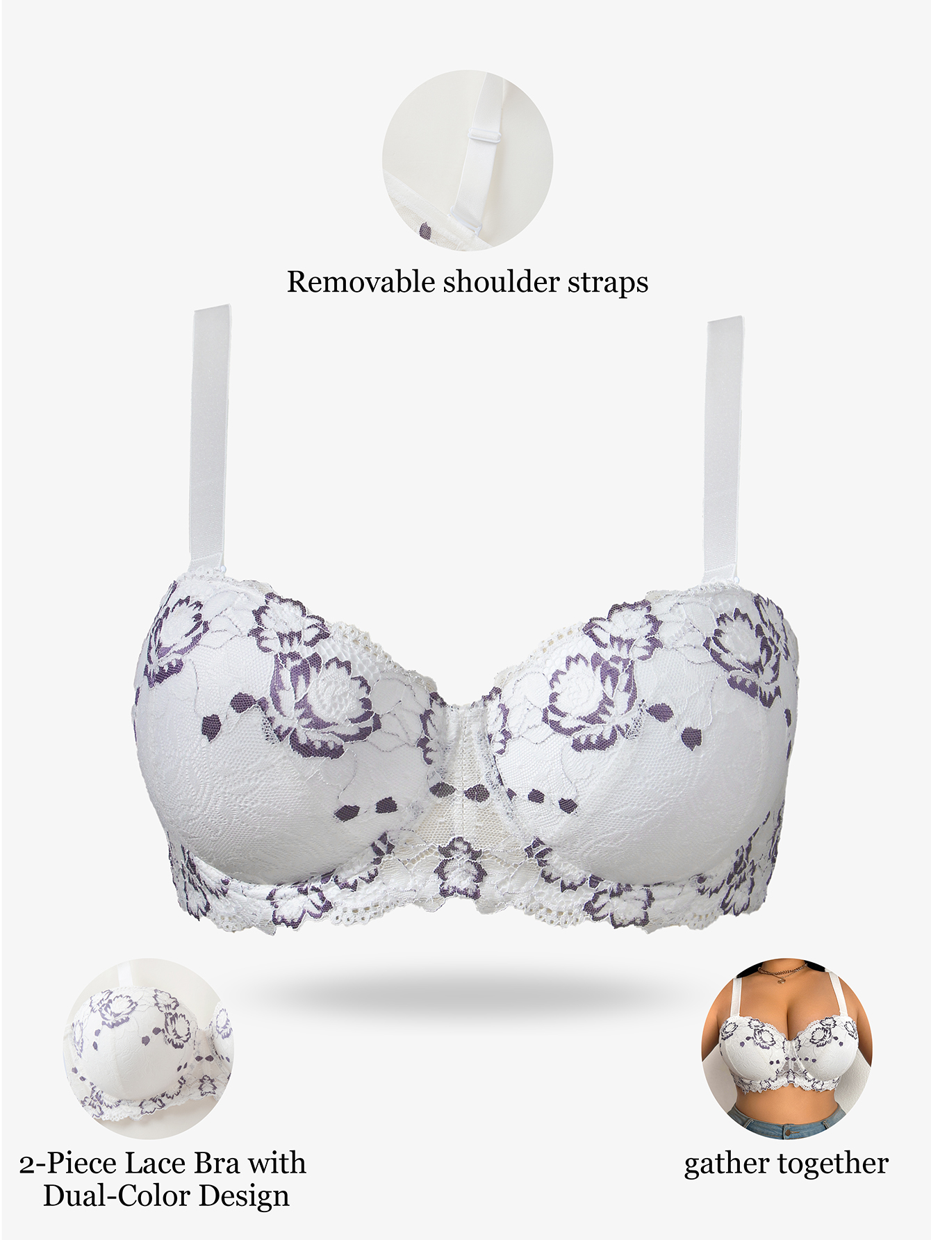 Plus Size Lace & Embroidery Wo - Push Up Bra Padded avaliação e preço