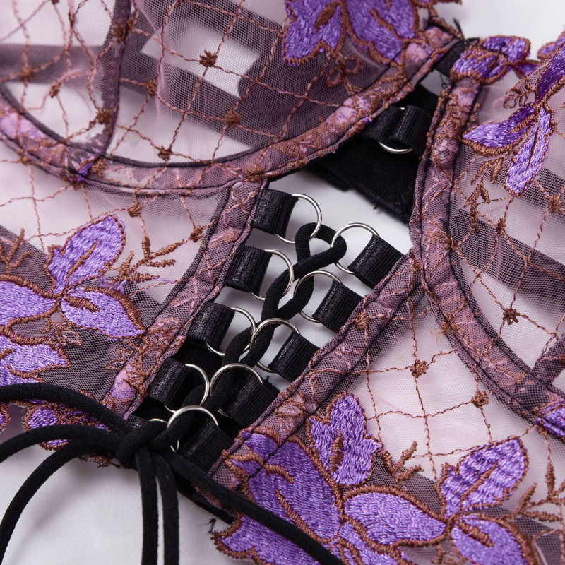 Bikini Thin Embroidered Bra Se - Garter Belt Set avaliação e preço