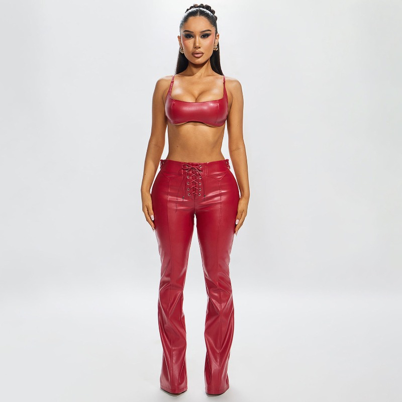Women Fashion PU Leather 2 Pie - Cami Top Lace avaliação e preço