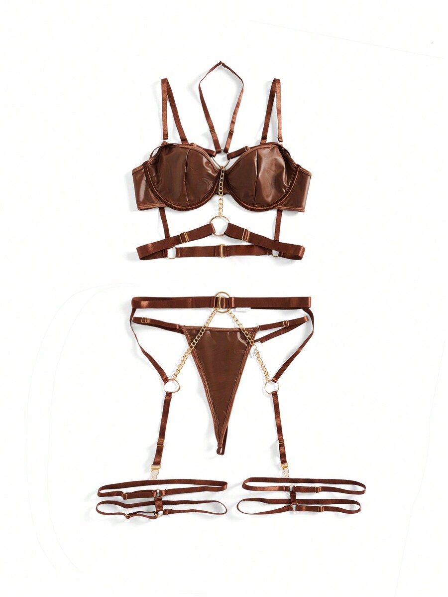 Patent Leather Underwire Bra A - Garter Belt Set avaliação e preço
